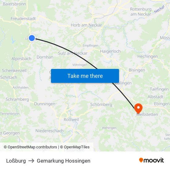 Loßburg to Gemarkung Hossingen map