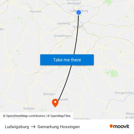 Ludwigsburg to Gemarkung Hossingen map