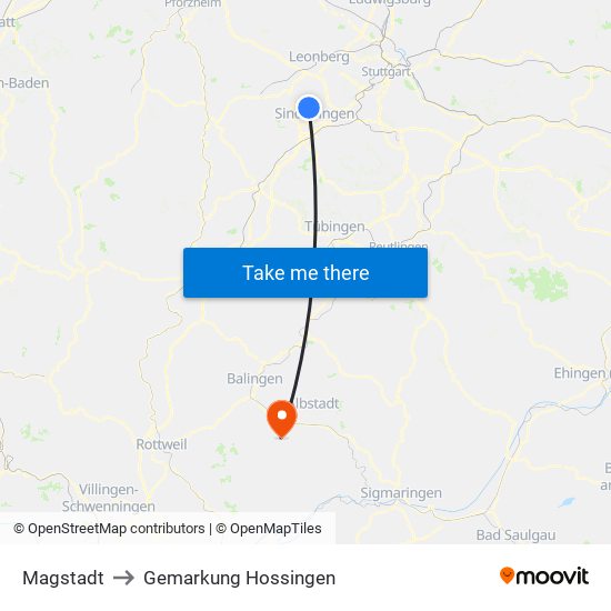 Magstadt to Gemarkung Hossingen map