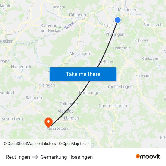 Reutlingen to Gemarkung Hossingen map