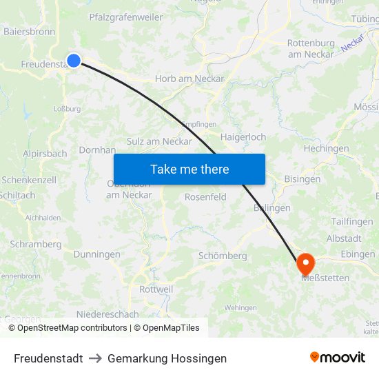Freudenstadt to Gemarkung Hossingen map