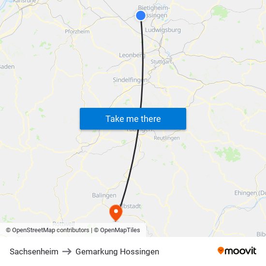 Sachsenheim to Gemarkung Hossingen map