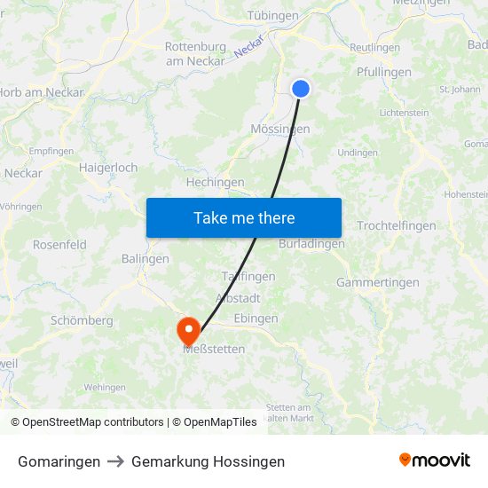 Gomaringen to Gemarkung Hossingen map