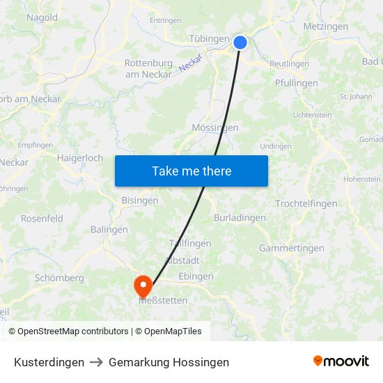 Kusterdingen to Gemarkung Hossingen map