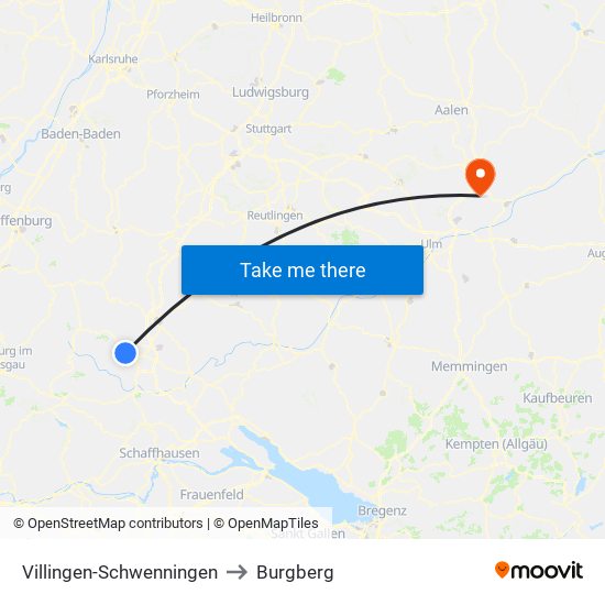 Villingen-Schwenningen to Burgberg map