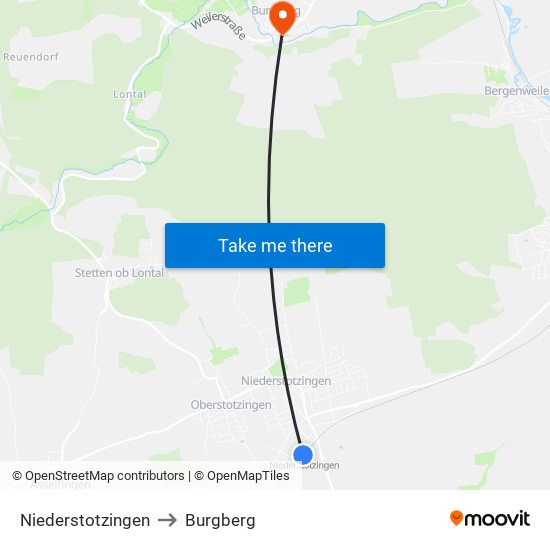 Niederstotzingen to Burgberg map