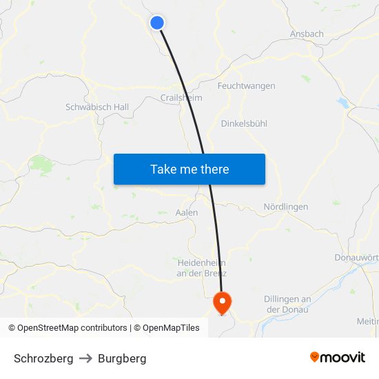 Schrozberg to Burgberg map
