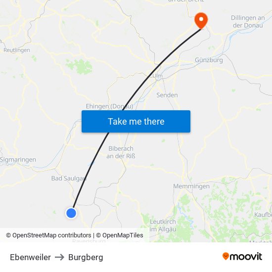 Ebenweiler to Burgberg map