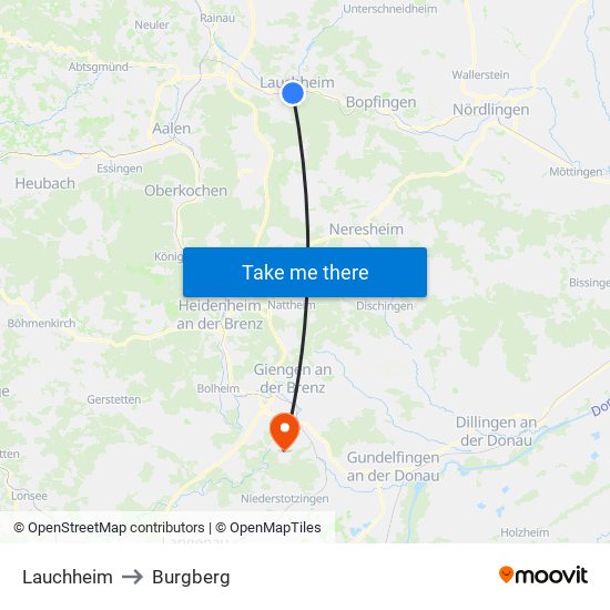 Lauchheim to Burgberg map