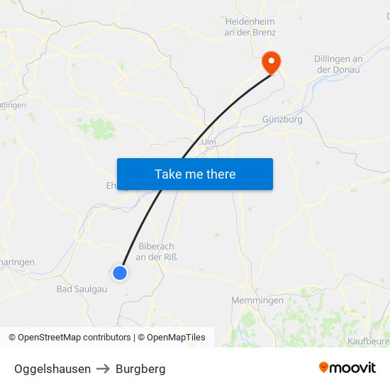 Oggelshausen to Burgberg map