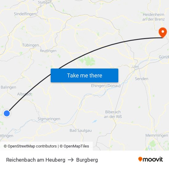 Reichenbach am Heuberg to Burgberg map