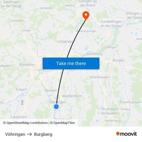 Vöhringen to Burgberg map
