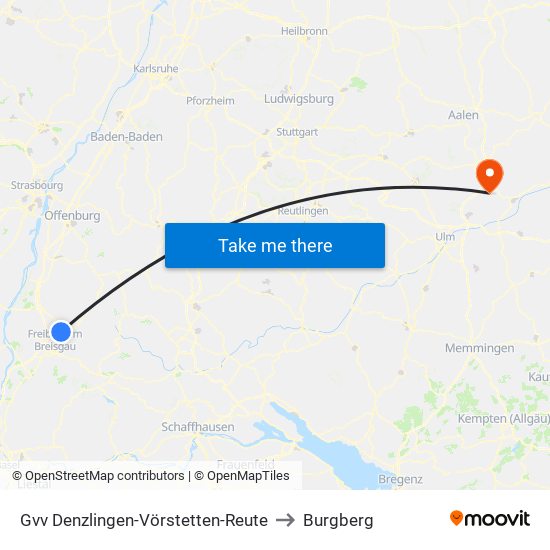 Gvv Denzlingen-Vörstetten-Reute to Burgberg map