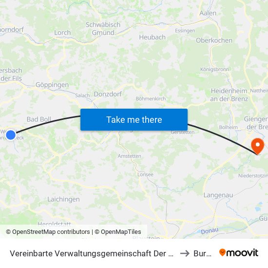 Vereinbarte Verwaltungsgemeinschaft Der Stadt Weilheim An Der Teck to Burgberg map