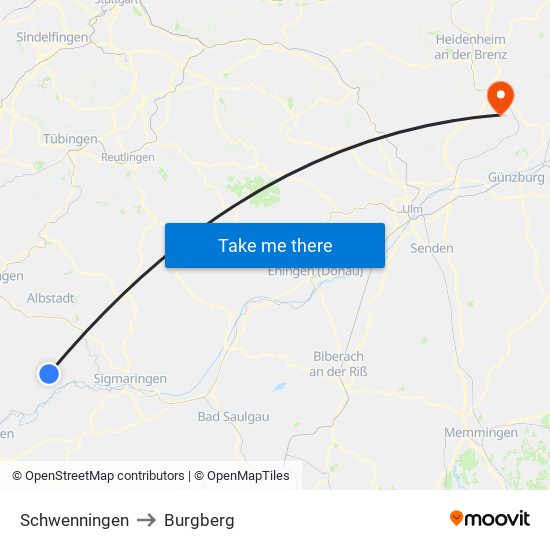 Schwenningen to Burgberg map