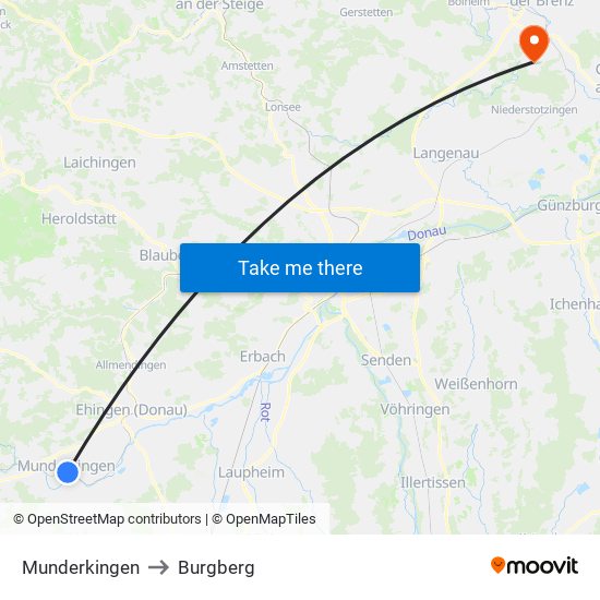 Munderkingen to Burgberg map