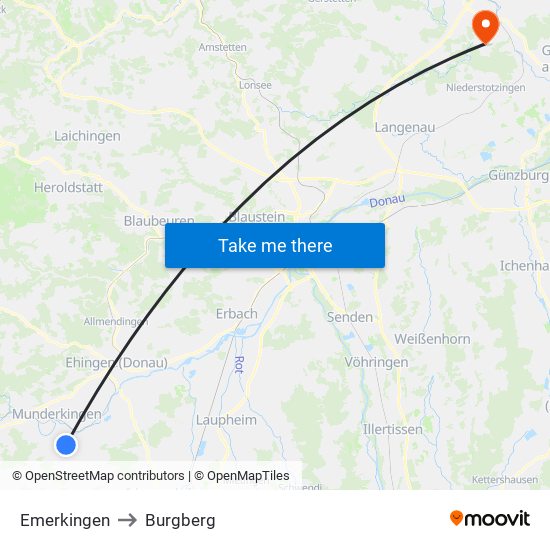 Emerkingen to Burgberg map