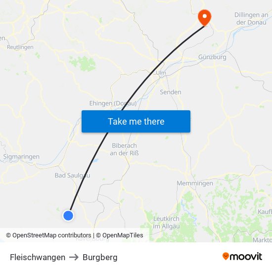 Fleischwangen to Burgberg map