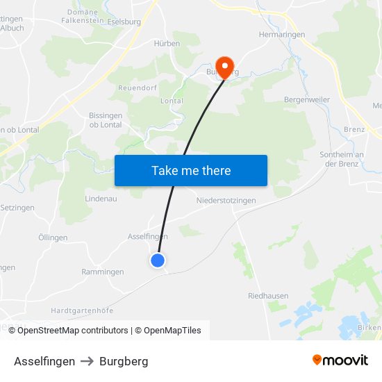 Asselfingen to Burgberg map