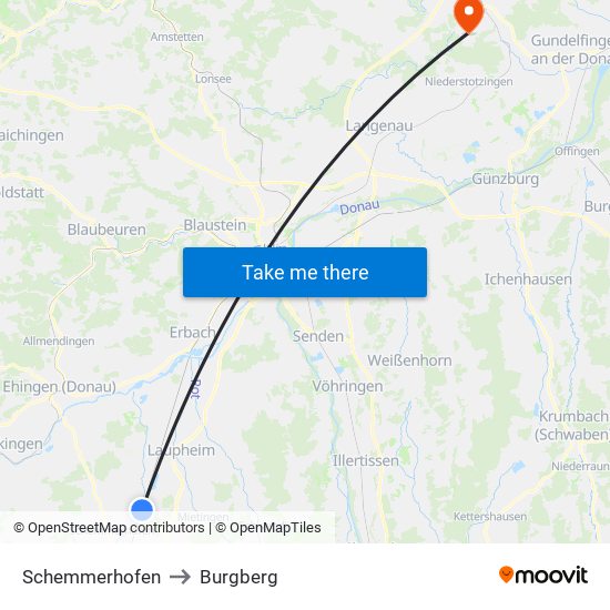 Schemmerhofen to Burgberg map