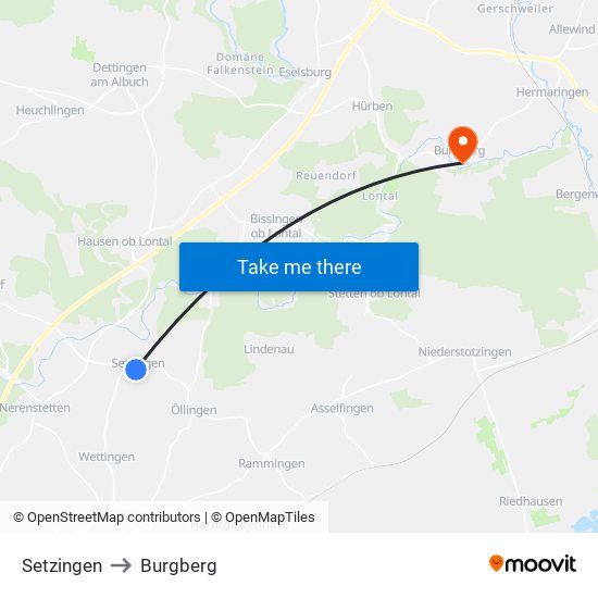 Setzingen to Burgberg map