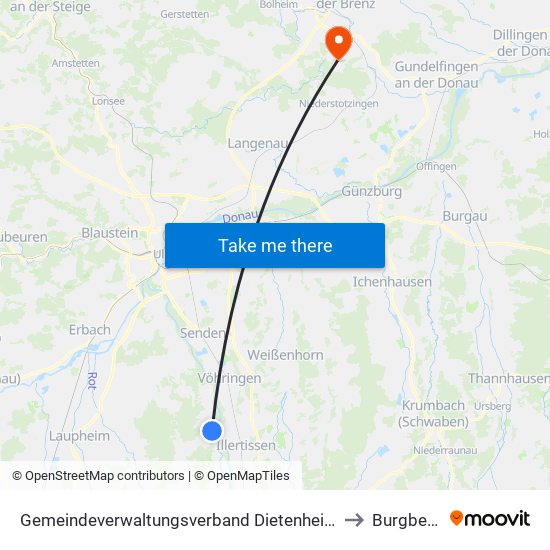 Gemeindeverwaltungsverband Dietenheim to Burgberg map