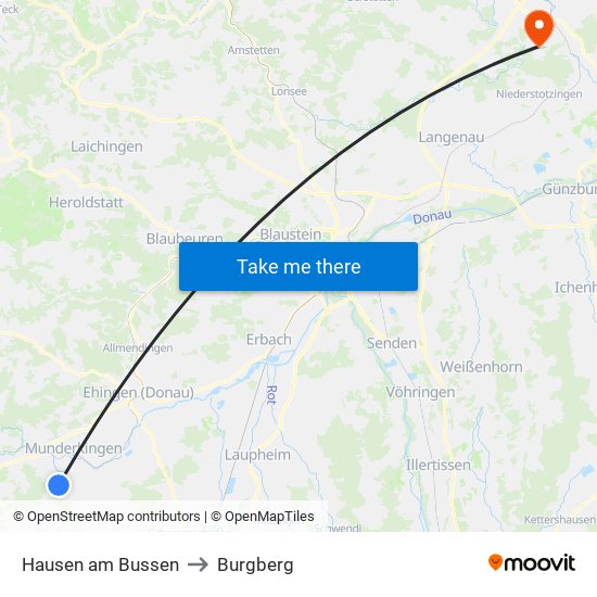 Hausen am Bussen to Burgberg map