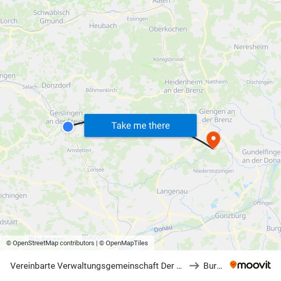 Vereinbarte Verwaltungsgemeinschaft Der Stadt Geislingen An Der Steige to Burgberg map