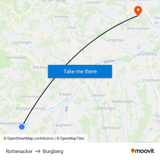 Rottenacker to Burgberg map