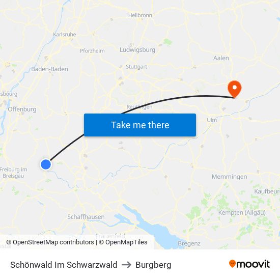 Schönwald Im Schwarzwald to Burgberg map