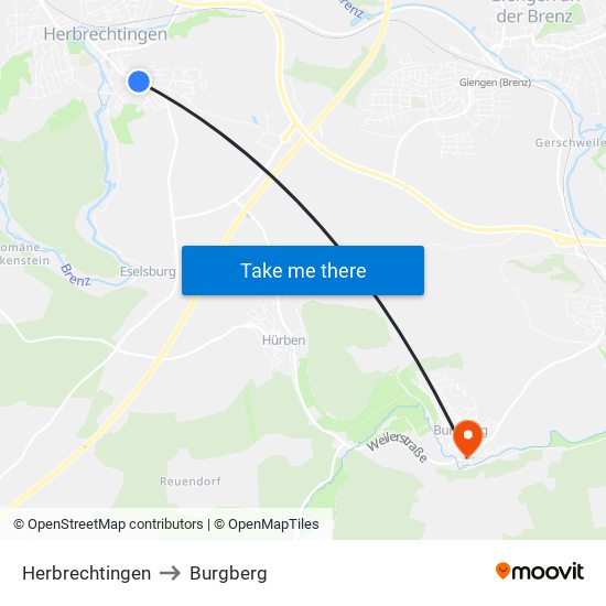 Herbrechtingen to Burgberg map