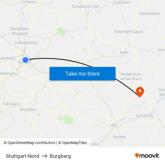 Stuttgart-Nord to Burgberg map