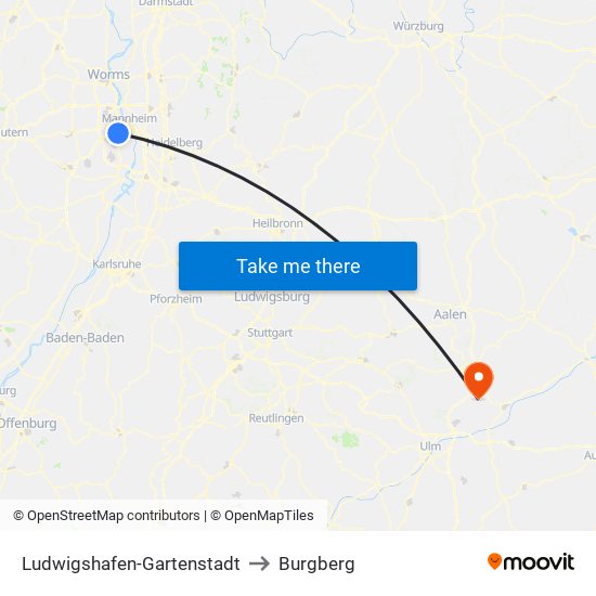 Ludwigshafen-Gartenstadt to Burgberg map