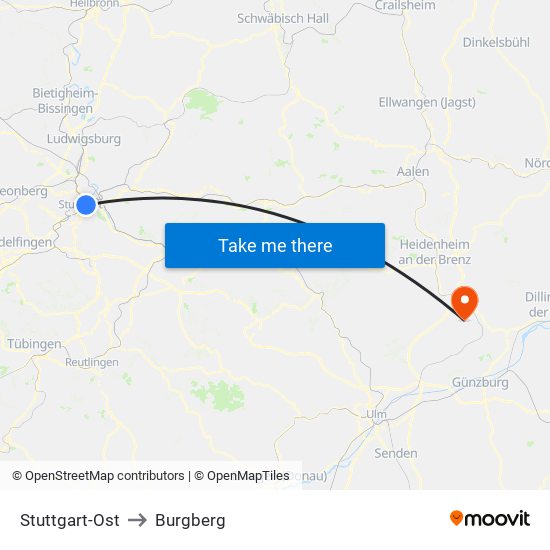 Stuttgart-Ost to Burgberg map