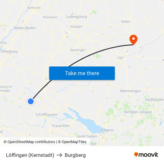 Löffingen (Kernstadt) to Burgberg map