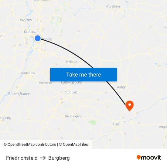 Friedrichsfeld to Burgberg map