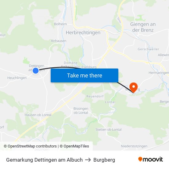 Gemarkung Dettingen am Albuch to Burgberg map