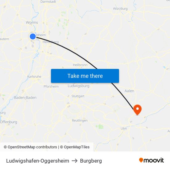 Ludwigshafen-Oggersheim to Burgberg map