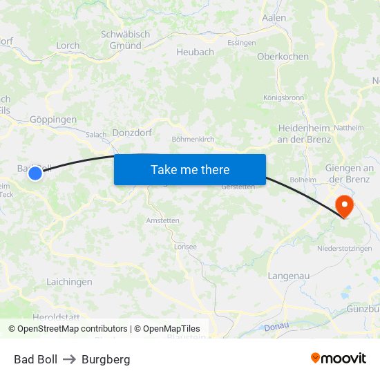 Bad Boll to Burgberg map