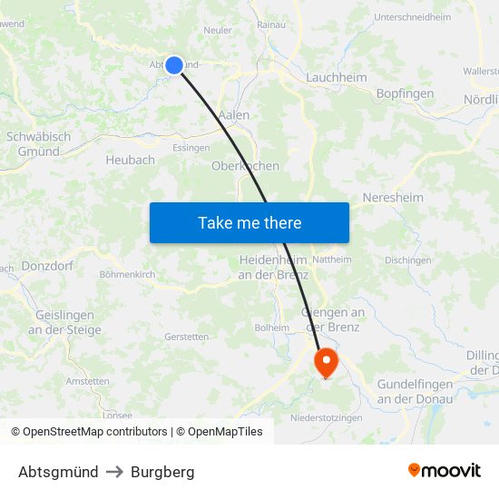Abtsgmünd to Burgberg map