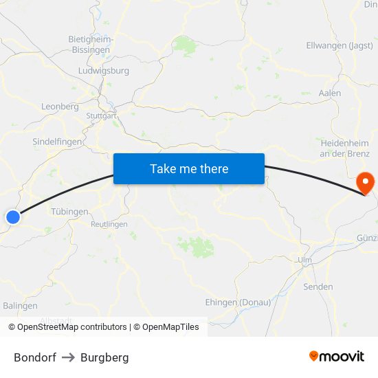 Bondorf to Burgberg map