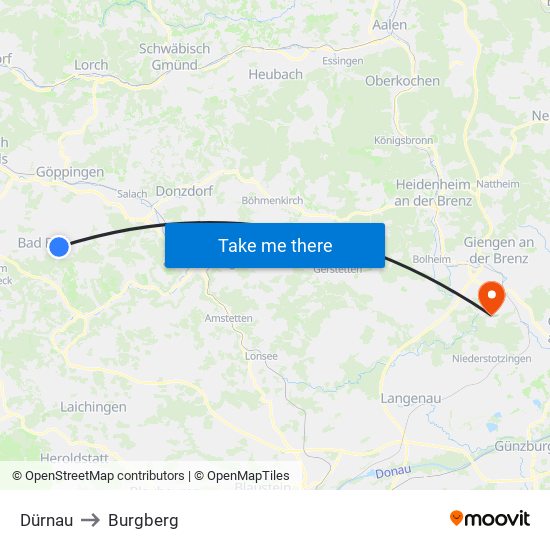 Dürnau to Burgberg map