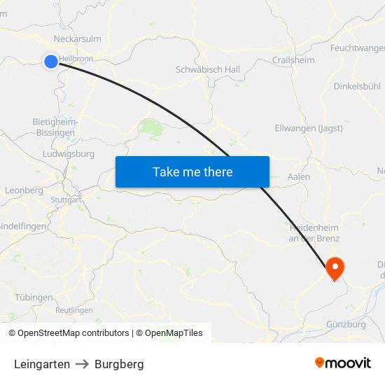 Leingarten to Burgberg map