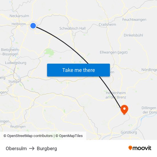 Obersulm to Burgberg map