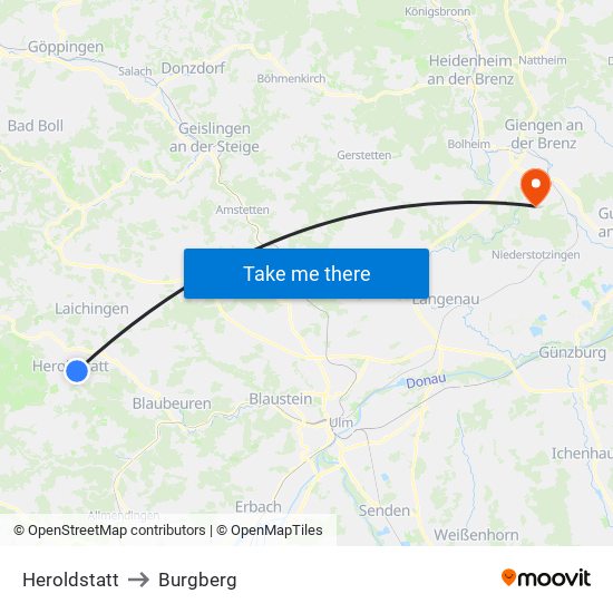 Heroldstatt to Burgberg map