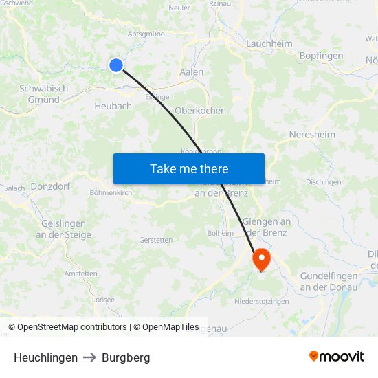 Heuchlingen to Burgberg map