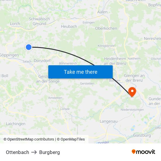 Ottenbach to Burgberg map