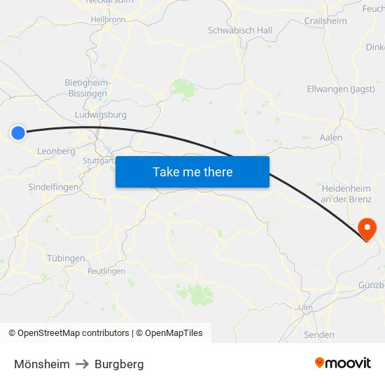 Mönsheim to Burgberg map