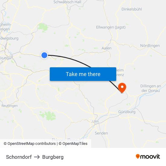 Schorndorf to Burgberg map