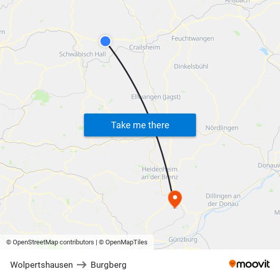 Wolpertshausen to Burgberg map